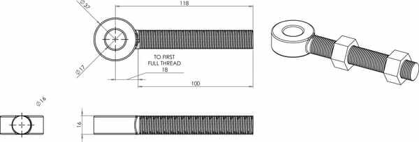 Pièces agricoles - Fasteners - Vis à œillet av 2 écr. 4"x1/2"