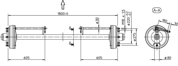 Pièces agricoles - Pièce divers - Essieu freiné 80x1800mm (220/275/8)