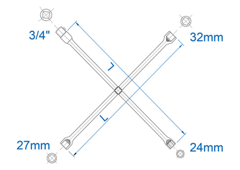 Outils - Outils divers - Clé en croix 24x27x32 carré conducteur 3/4"