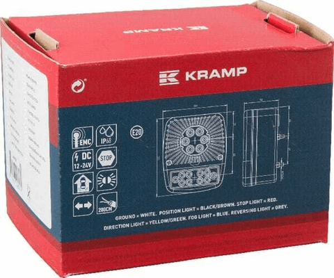 Pièces agricoles - Eclairage - Feu arrière multifonction LED carré, 12-24V, 121x101x56mm, Kramp
