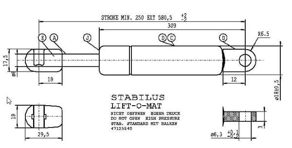 Pièces agricoles - Pièce divers - Vérin à gaz L580-410N
