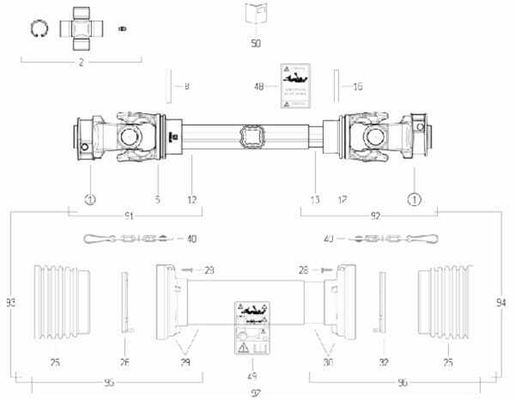 Pièces agricoles - Transmission - Arbre de transmission S8 L : 860mm, Bondioli&Pavesi
