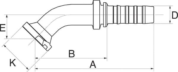 Pièces agricoles - Hydraulique - Racc. à sertir DN25+50,8 bride 45°