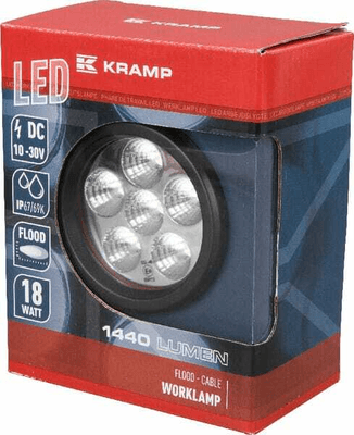 Pièces agricoles - Eclairage - Phare de travail LED rond 18W 1440lm, 10/30V, Ø 89mm faisceau large 6 LED Kramp