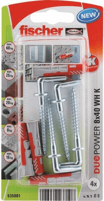 Pièces agricoles - Fasteners - Chevilles tous matériaux DuoPower 8x40 avec crochet droit / Blister de 4