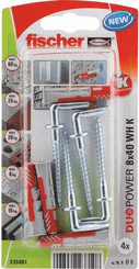 Pièces agricoles - Fasteners - Chevilles tous matériaux DuoPower 8x40 avec crochet droit / Blister de 4