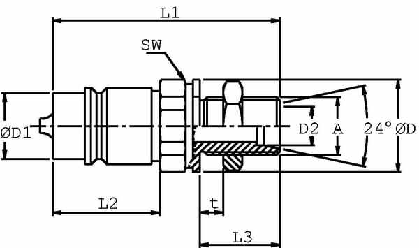 Pièces agricoles - Hydraulique - Coupleur mâle 1/2-M22x1,5-15L