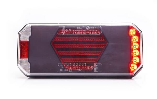 Pièces agricoles - Eclairage - Feu arrière multifonction LED, droit, rouge/orange/blanc, 12-24 V, 236 x 104 x 40,5 mm