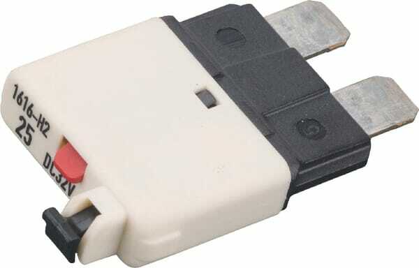 Pièces agricoles - Eclairage - Fusible réinitialisation manuelle thermique 28V 25A longueur 34,4mm blanc E.T.A