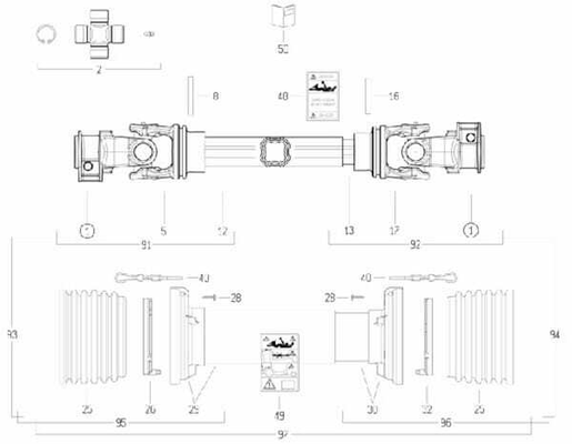 Pièces agricoles - Transmission - Arbre de transmission S4 L : 710mm, Bondioli&Pavesi