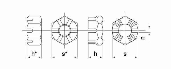 Pièces agricoles - Fasteners - Ecrou hexagonal à créneaux bas DIN937 M30x3.50 a