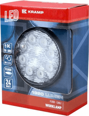 Pièces agricoles - Eclairage - Phare de travail LED rond 24W 1920lm, 10/30V, Ø 110mm, faisceau large 8 LED Kramp