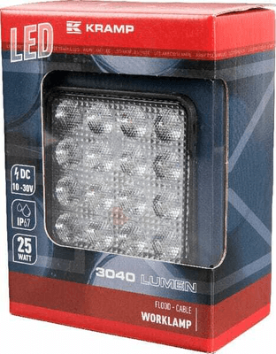 Pièces agricoles - Eclairage - Phare de travail LED 25W, 3040lm,carré 25W 2500lm, 10/30V, 108x48x108mm faisceau large 16 LED Kramp