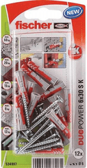 Pièces agricoles - Fasteners - Chevilles tous matériaux DuoPower 6x30 avec vis / Blister de 12