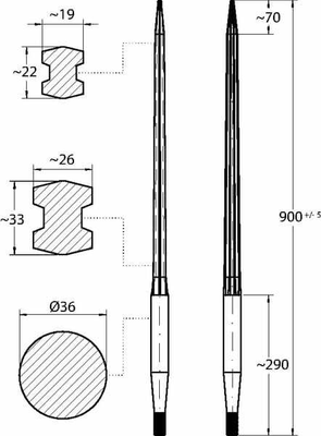 Pièces agricoles - Fenaison & élevage - Dent de chargeur L-900, Ø 36, M22 x 1,5