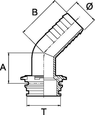 Pièces agricoles - Pièce Pulvérisateur - Raccord de tuyau 45° 50 mm avec connexion femelle T5