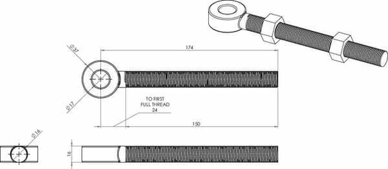 Pièces agricoles - Fasteners - Vis à œillet 6" pr broche 3/4"