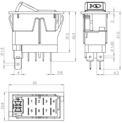 Pièces agricoles - Eclairage - Interrupteur à bascule, I-0-II, on-on-on, 12V, 8 broches, sensibilité de transmission, réglage double pas à pas