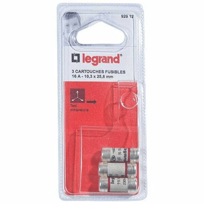 Pièces agricoles - Electricité - Fusible cartouche 250V 16A longueur 25,8mm rouge Legrand