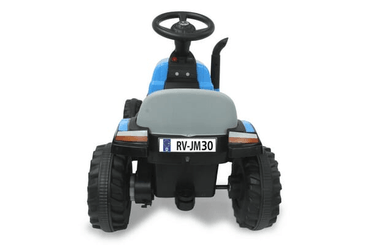 Loisirs - Jouets - Tracteur à enfourcher New Holland avec remorque bleu 6V