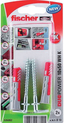 Pièces agricoles - Fasteners - Chevilles DuoPower 10 x 50 avec crochet droit / Blister de 2