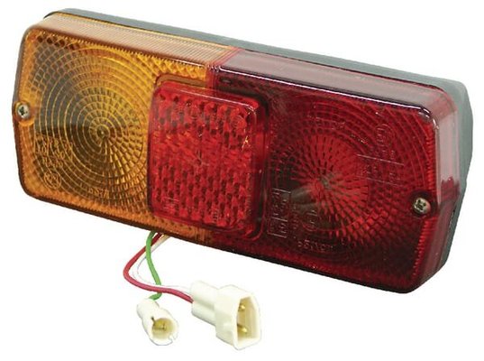 Pièces agricoles - Eclairage - Lumière arrière droite rectangulaire, 12 V, rouge/ambre, à boulonner, fiche AMP 184x76 mm, Cobo