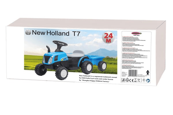 Loisirs - Jouets - Tracteur à enfourcher New Holland avec remorque bleu 6V