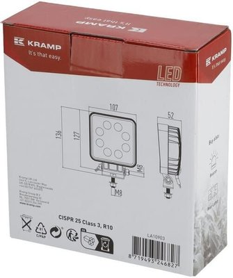 Pièces agricoles - Eclairage - Phare de travail LED, 24W, 2000lm, carrée, blanche, 107x52x136mm, spot, Kramp (boîte de 10 pièces)