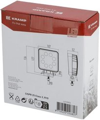 Pièces agricoles - Eclairage - Phare de travail LED, 24W, 2000lm, carrée, blanche, 107x52x136mm, spot, Kramp (boîte de 10 pièces)
