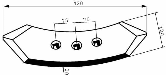 Pièces agricoles - Travail du sol - Soc 120x10x420 entraxe 75mm