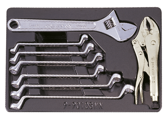 Outils - Outils divers - Thermoformé de 6 clés polygonales, à molette et étau