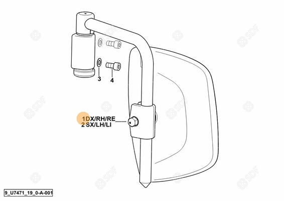Pièces agricoles - Cabine et structure - rétroviseur - dx/rh/re