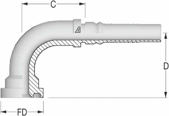 Pièces agricoles - Hydraulique - Raccord à sertir a bride 4SH-DN25+Bride Ø 50,8 mm-90°