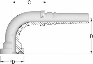 Pièces agricoles - Hydraulique - Raccord à sertir a bride 4SH-DN25+Bride Ø 50,8 mm-90°