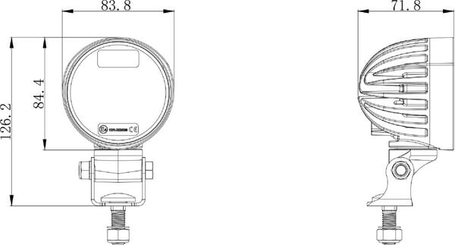 Pièces agricoles - Eclairage - Lampe de travail LED, 40W, 4000lm, ronde, blanche, 10/30 V, 84x126x71.8mm, prise AMP, faisceau spot, 4 LED, 360 degrés, Kramp