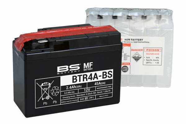 Pièces Quad & Motos - Electrique - Batterie BS BATTERY sans entretien avec pack acide - BTR4A-BS