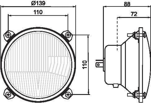 Pièces agricoles - Eclairage - Headlight insert round, transparent, bolt on, 139x139mm, Wesem