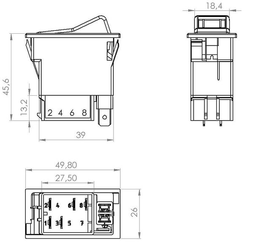 Pièces agricoles - Eclairage - Interrupteur à bascule, II+I-0, off-on-on, 12V, 7 pôles, éclairage de localisation, avec ampoule