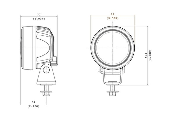 Pièces agricoles - Eclairage - Phare de travail LED, 29W, 2800lm, ronde, 12-24V, Ø 91mm, Flood, 6 LED, Deutsch plug, SL-RL / SLA-RLA