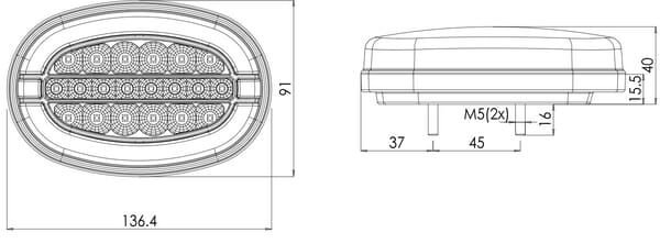 Pièces agricoles - Eclairage - Feu avant multifonction LED, ovale, 12-24V, 136,4x91x40mm