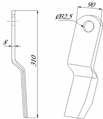 Pièces agricoles - Aménagements paysagers - Lame de gyrobroyeur c-coudée 90x310 /Howard