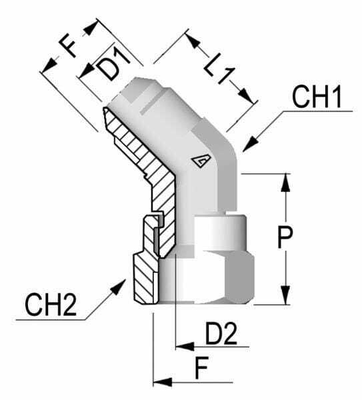 Pièces agricoles - Hydraulique - Coude 45gr femelle x mâle 1/2 UNF