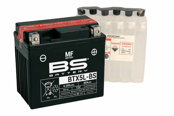 Pièces Quad & Motos - Electrique - Batterie BS BATTERY sans entretien avec pack acide - BTX5L-BS