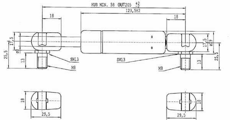 Pièces agricoles - Pièce divers - Vérin à gaz L205-500N Stabilus