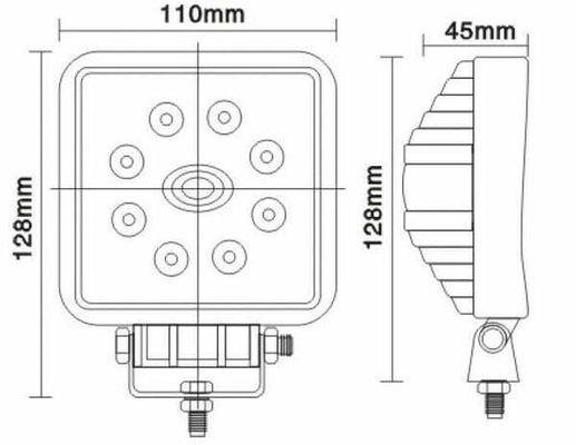Pièces agricoles - Eclairage - Phare de travail LED carré 24W 1920lm, 10/30V, 110x45x110mm faisceau large 8 LED Kramp