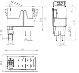 Pièces agricoles - Eclairage - Interrupteur à bascule, I-0, off-on, 12V, 4 broches, phare auxiliaire