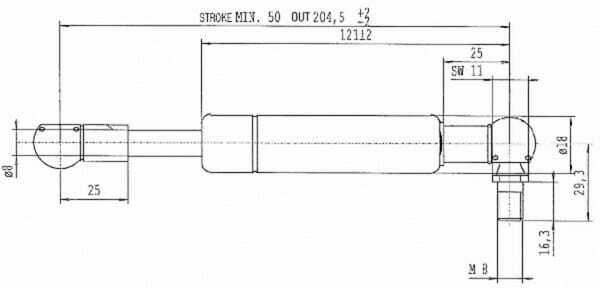 Pièces agricoles - Pièce divers - Vérin à gaz L205-300N Stabilus