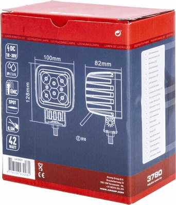 Pièces agricoles - Eclairage - Phare de travail LED carré 42W 3780lm 10/30V, 100x très longue portée 6 LED Kramp