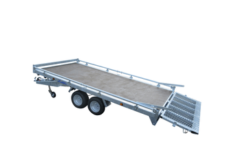 Materiels - Remorque voiture - PLATEAU ROUES DESSOUS 355x180 freiné 2 essieux PTAC 2000 kg