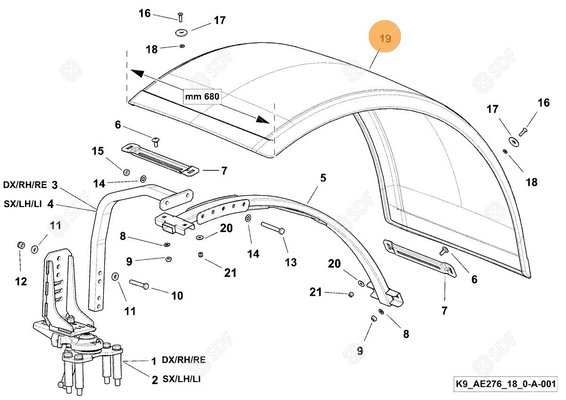 Pièces agricoles - Cabine et structure - garde-boue/aile mm 680